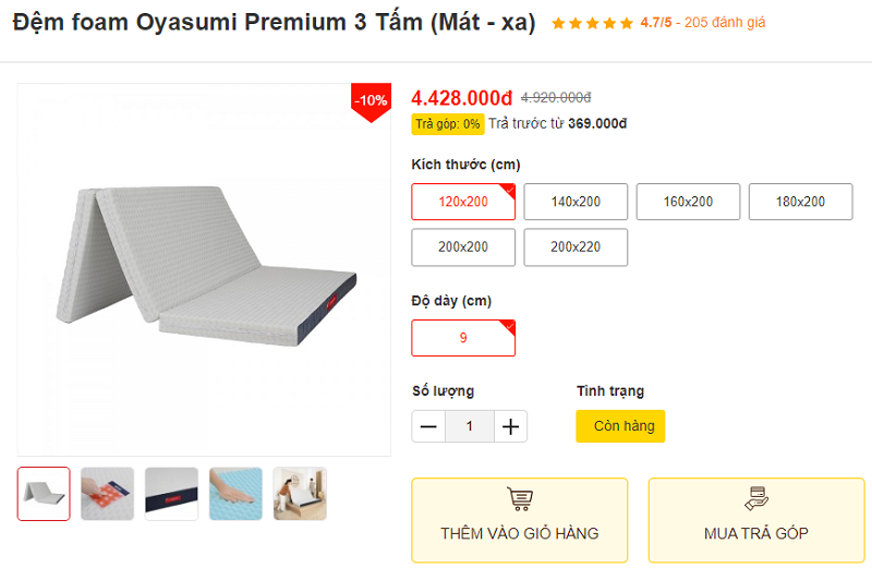 Đệm foam Oyasumi Premium 3 Tấm (Mát - xa) cho giường tầng